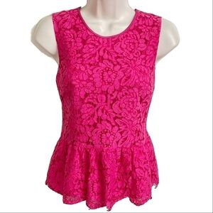 J. Crew Peplum Barbie Pink Lace Scoop Neck Sleeveless Blouse Tank Size 2 Stretch